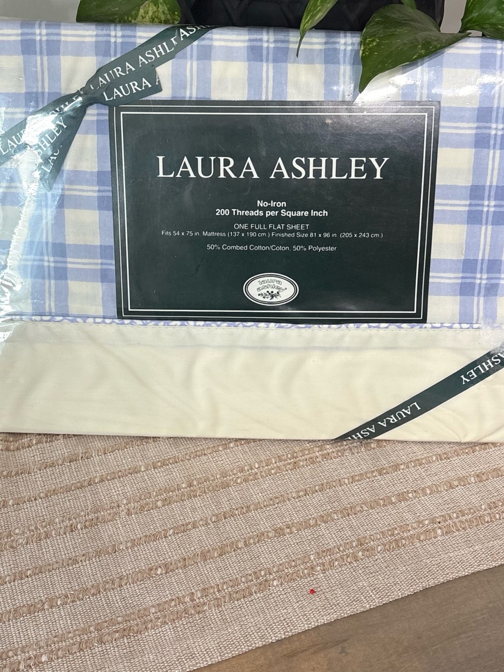 Laura Ashley Light Blue and Cream Plaid Flat Sheet - Quartet Classic Check